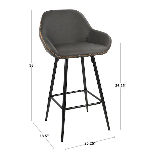 Clubhouse Counter Stool And Black And Grey Faux Leather, PK 2